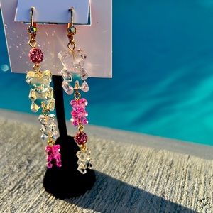Betsey Johnson Pink and Clear Bear Earrings